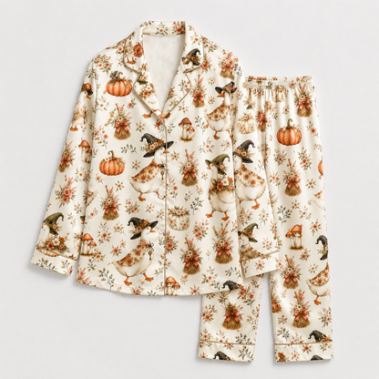 PJ-M334-Festive Duck Halloween Print Sleepwear Crafted From Ultra-Soft Sustainable Material Featuring Cute Spooky Icons And Fall Colors