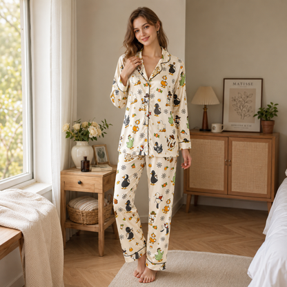 PJ-M340-Spooky Duck Halloween Print Pajama Set Featuring Festive Jack-O-Lantern Motifs Crafted From Breathable Soft Brushed Fabric