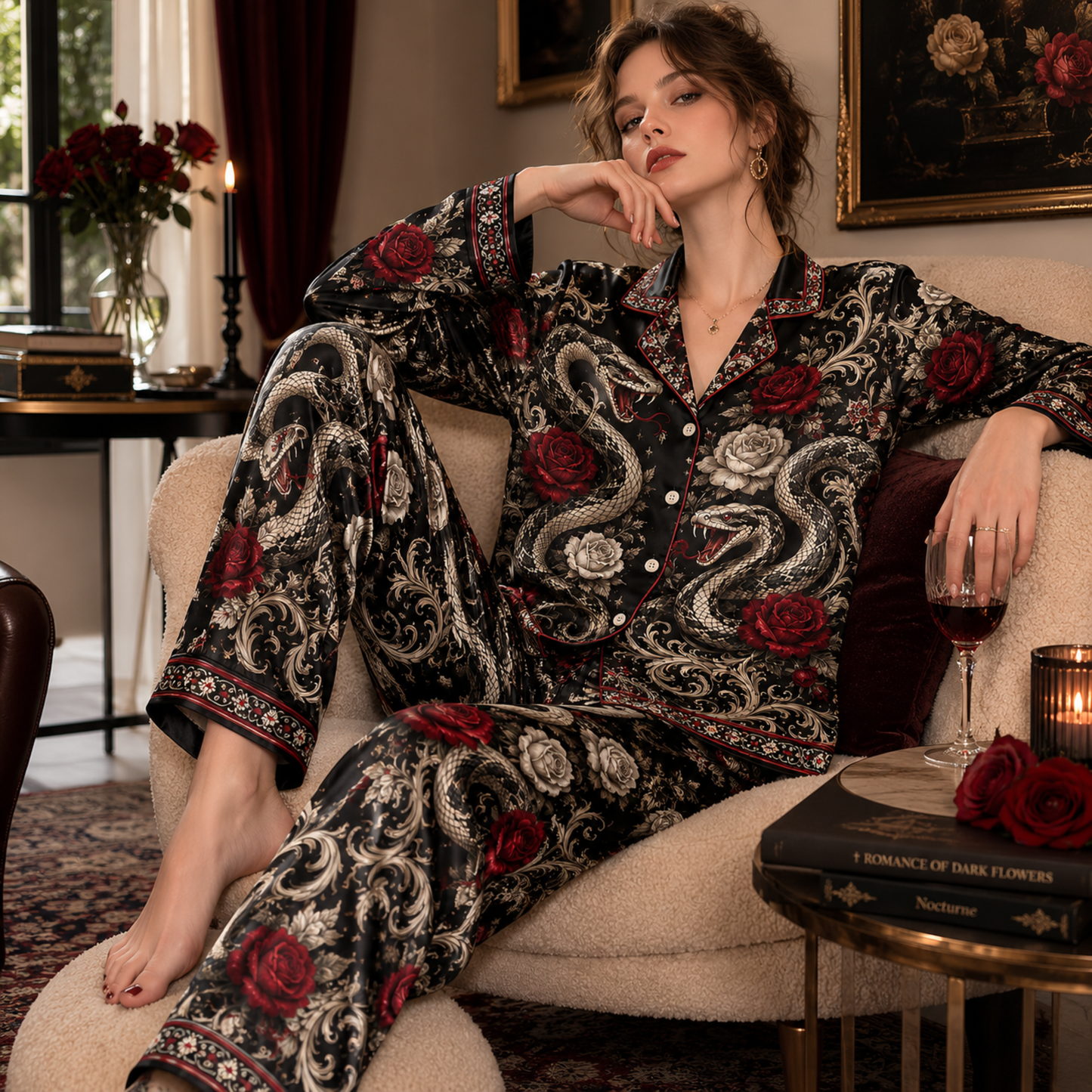 PJ-M347-Cool Streetwear-Inspired Snake Motif Loungewear Set Designed With A Relaxed Fit For A Modern Edge