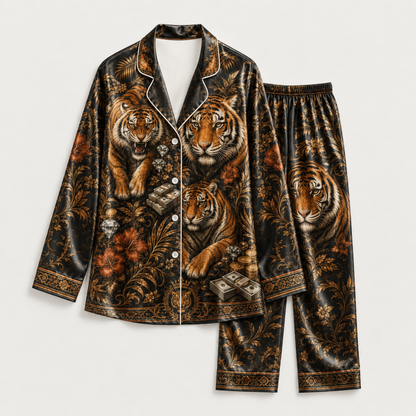 PJ-M348-Tough Tiger Predator Graphic Pajama Set Showcasing A Powerful Silhouette In A Sharp Monochrome Palette