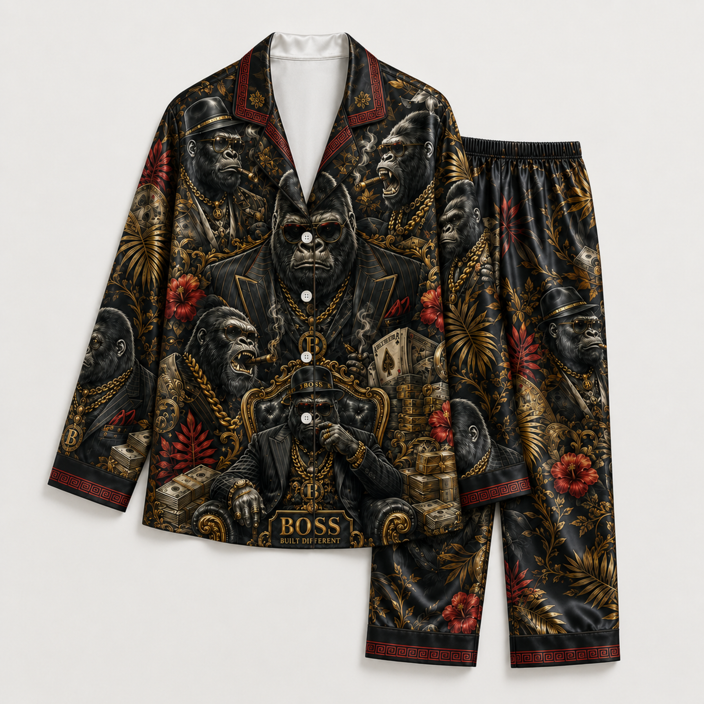 PJ-M349-Edgy King Kong Abstract Pattern Pajama Set Crafted From Ultra-Soft Jersey Material For Ultimate Nightly Comfort