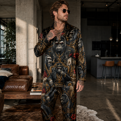 PJ-M349-Edgy King Kong Abstract Pattern Pajama Set Crafted From Ultra-Soft Jersey Material For Ultimate Nightly Comfort