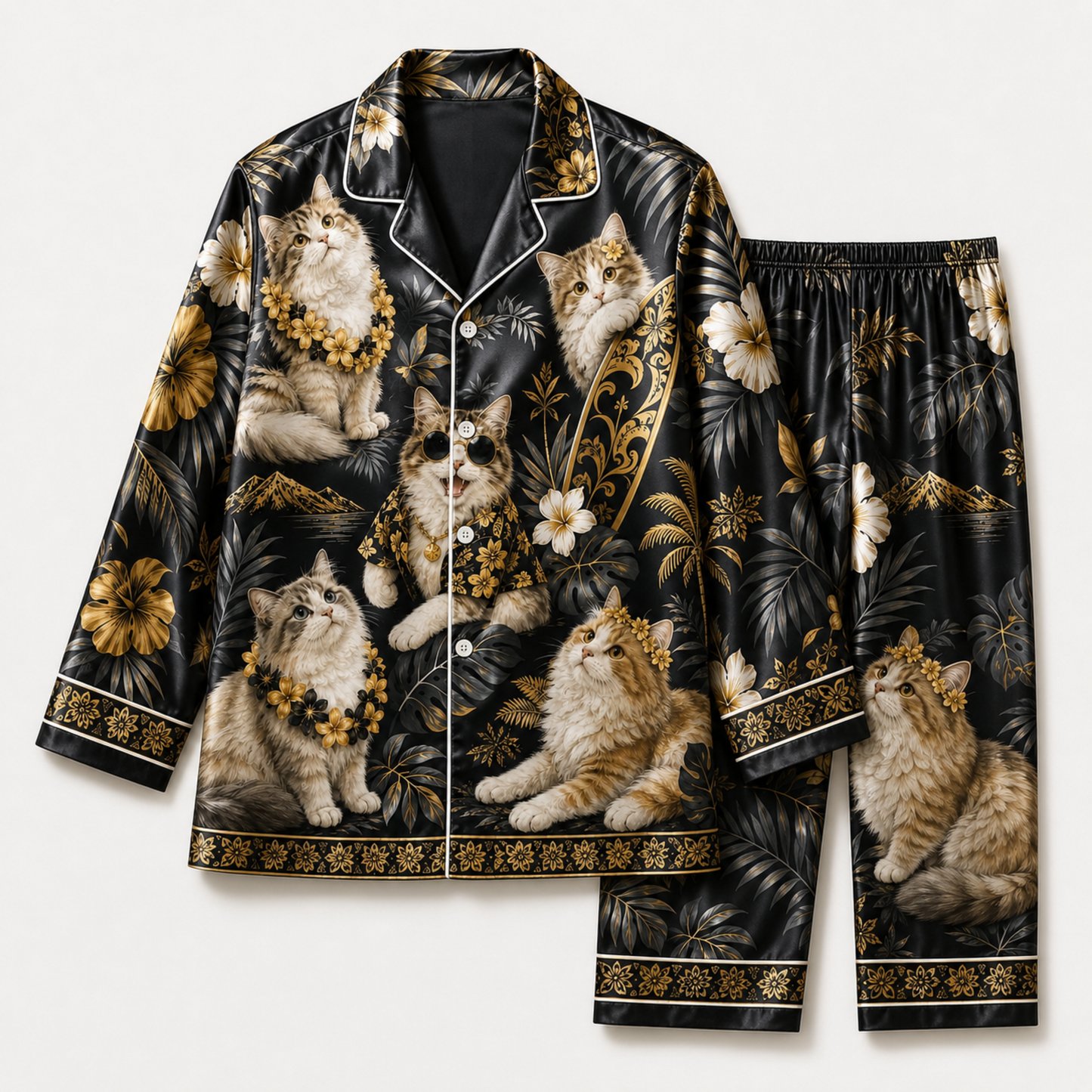 PJ-M350-Cool Tribal Style Cat Motif Pajama Set Perfect For Those Who Prefer A Fierce And Tough Aesthetic