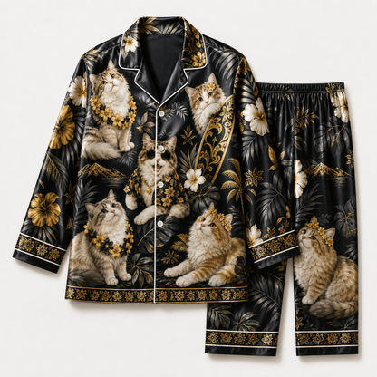 PJ-M350-Cool Tribal Style Cat Motif Pajama Set Perfect For Those Who Prefer A Fierce And Tough Aesthetic