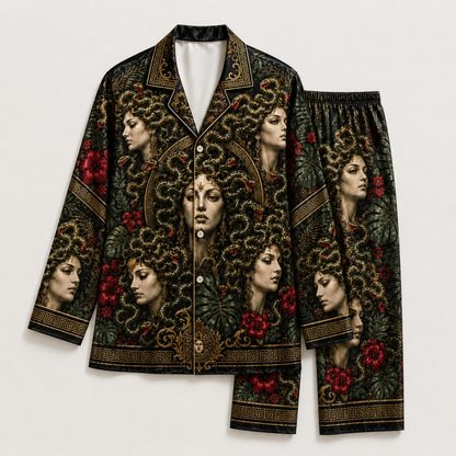 PJ-M352-Mythical Medusa Graphic Pajama Set Designed With A Relaxed Fit And Bold Artistic Elements