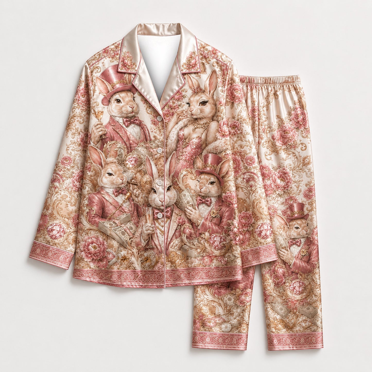 PJ-M353-Edgy Rabbit Motif Loungewear Set Designed With A Relaxed Fit For A Modern, High-Contrast Aesthetic