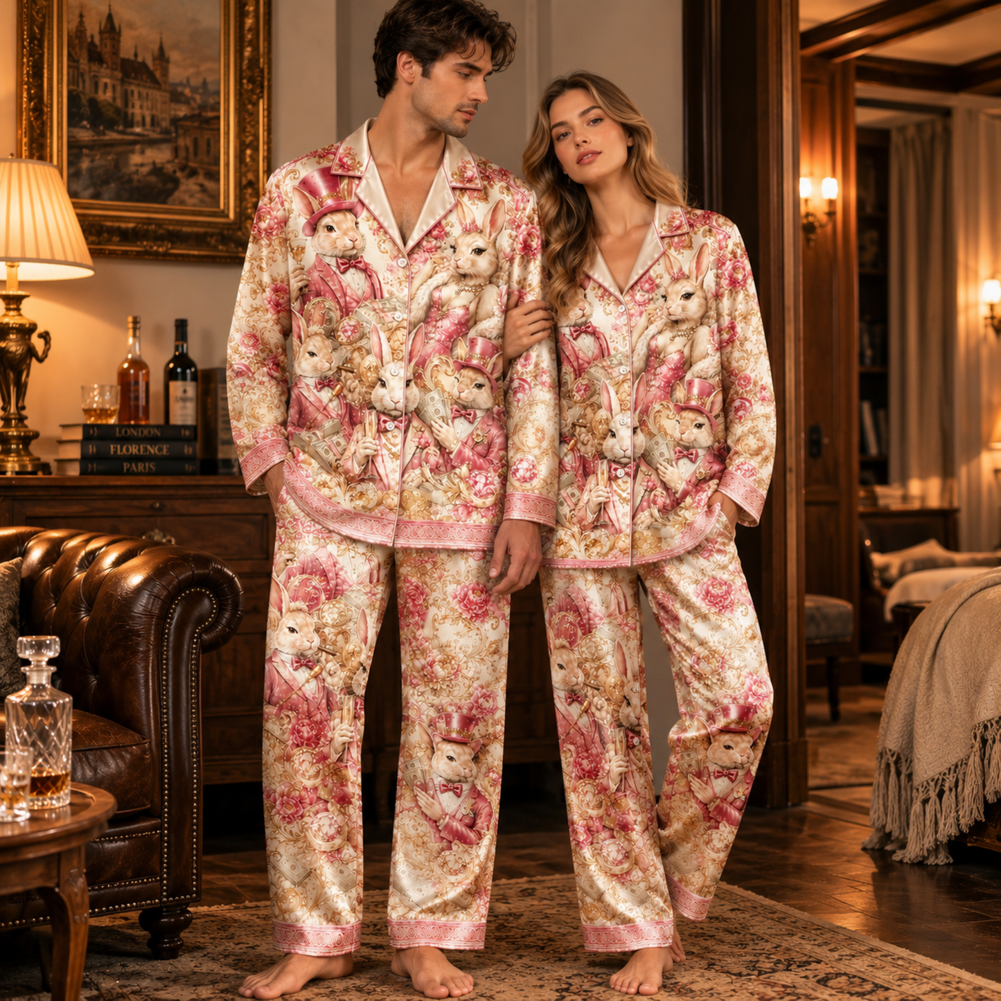 PJ-M353-Edgy Rabbit Motif Loungewear Set Designed With A Relaxed Fit For A Modern, High-Contrast Aesthetic