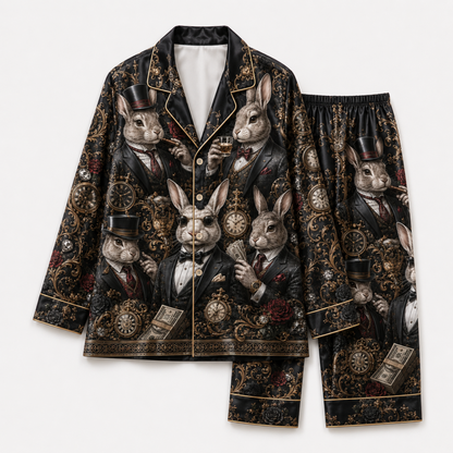 PJ-M356-Modern Rabbit Motif Pajama Set Featuring A Sharp, Edgy Silhouette