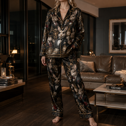 PJ-M356-Modern Rabbit Motif Pajama Set Featuring A Sharp, Edgy Silhouette