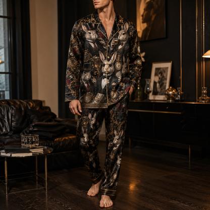 PJ-M356-Modern Rabbit Motif Pajama Set Featuring A Sharp, Edgy Silhouette