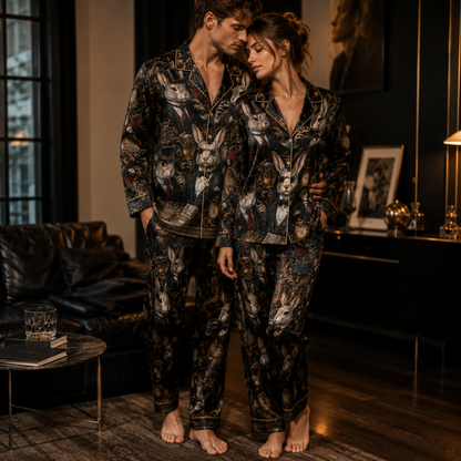PJ-M356-Modern Rabbit Motif Pajama Set Featuring A Sharp, Edgy Silhouette