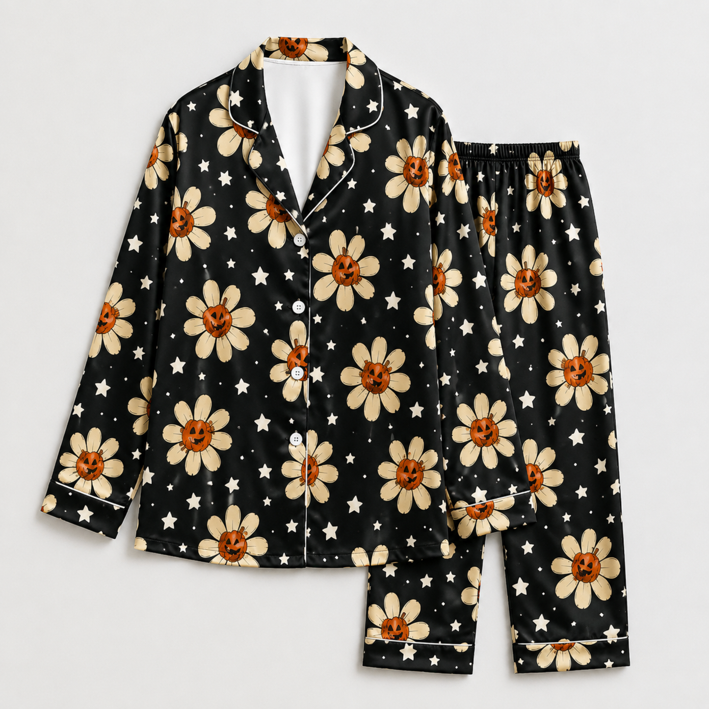PJ-M359-Dark Jack O' Lantern Motif Pajama Set Featuring A Subtle Yet Intense Aesthetic For Elevated Lounging