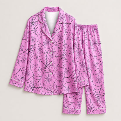 PJ-M360-Sophisticated Spiderweb Graphic Pajama Set Offering A Subtle And Moody Seasonal Interpretation