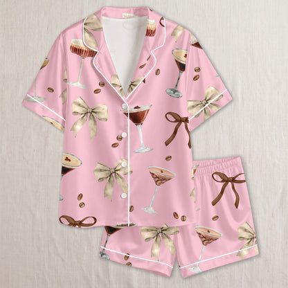 PJ-011-Espresso Martini Coffee Bean Silk Pajama Set FREE SHIPING