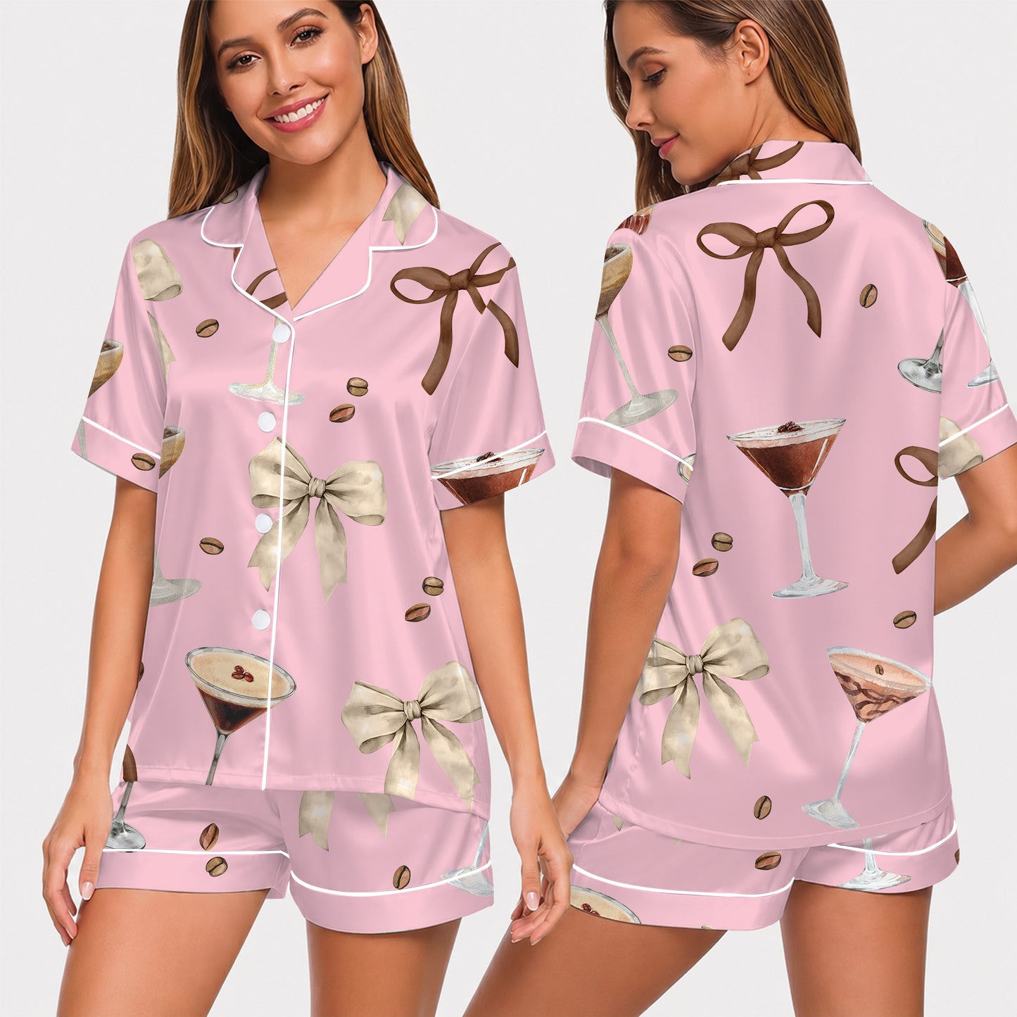 PJ-011-Espresso Martini Coffee Bean Silk Pajama Set FREE SHIPING