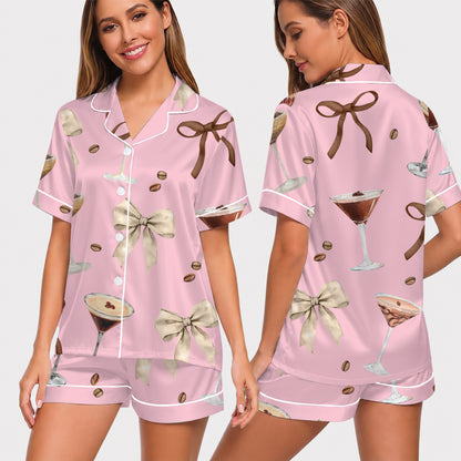 PJ-011-Espresso Martini Coffee Bean Silk Pajama Set FREE SHIPING