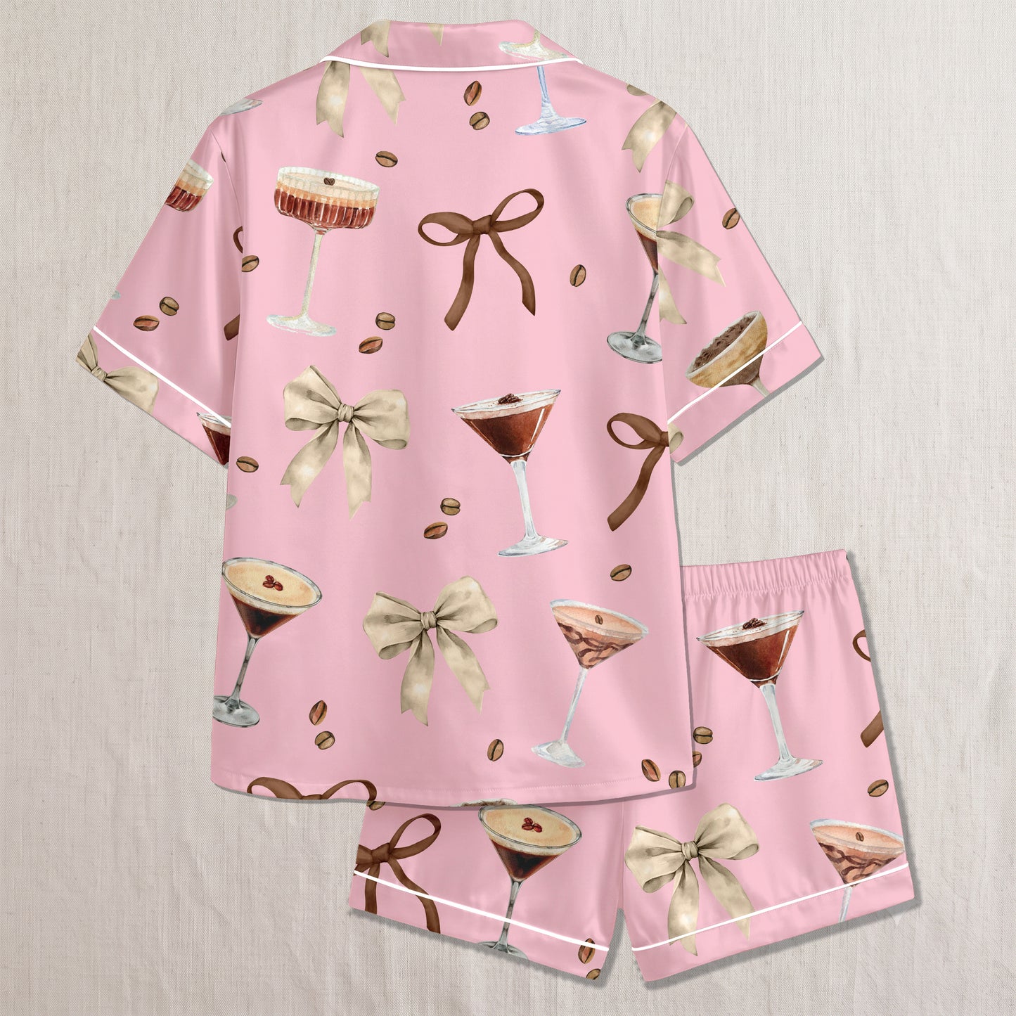 PJ-011-Espresso Martini Coffee Bean Silk Pajama Set FREE SHIPING