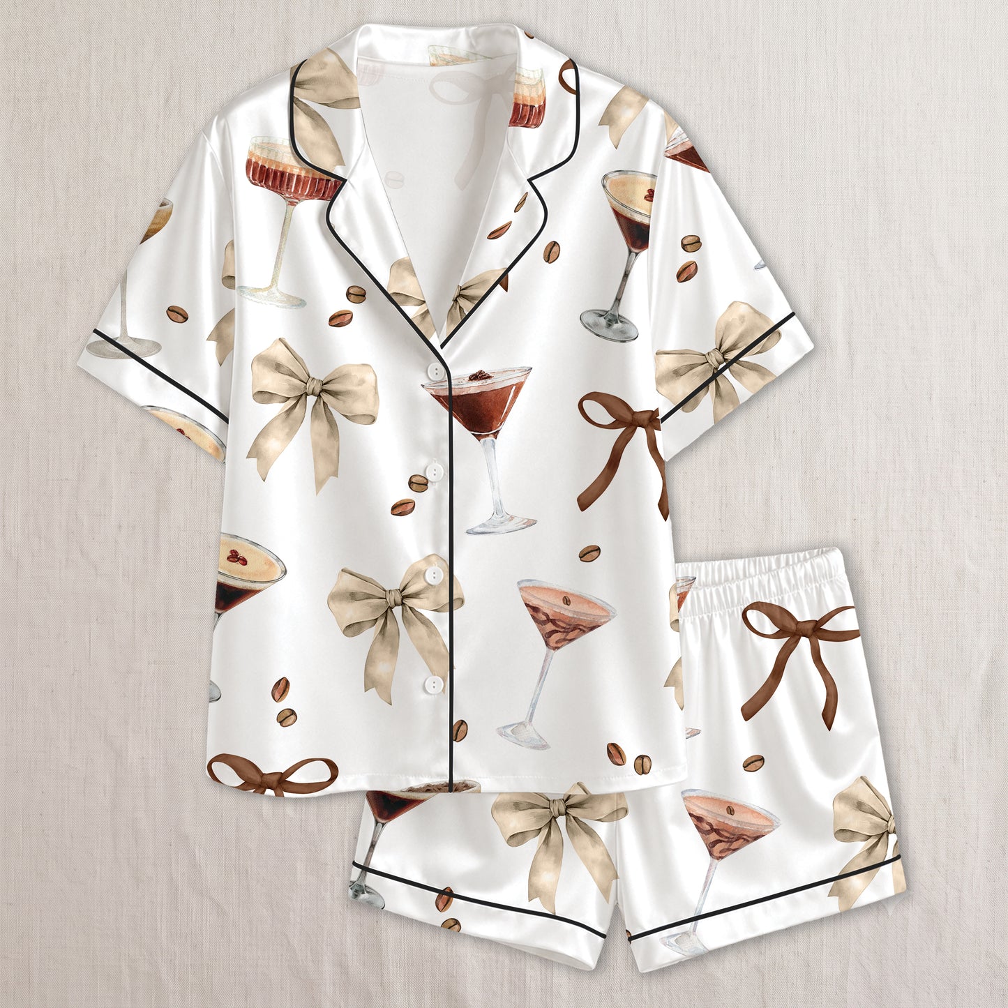 PJ-011-Espresso Martini Coffee Bean Silk Pajama Set FREE SHIPING