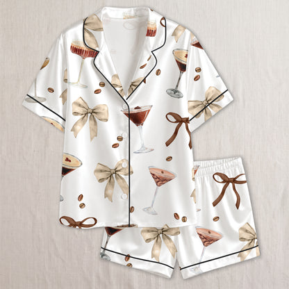 PJ-011-Espresso Martini Coffee Bean Silk Pajama Set FREE SHIPING
