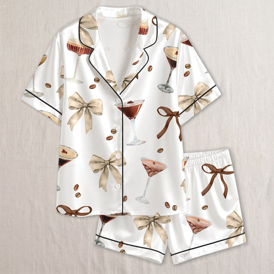 PJ-011-Espresso Martini Coffee Bean Silk Pajama Set FREE SHIPING
