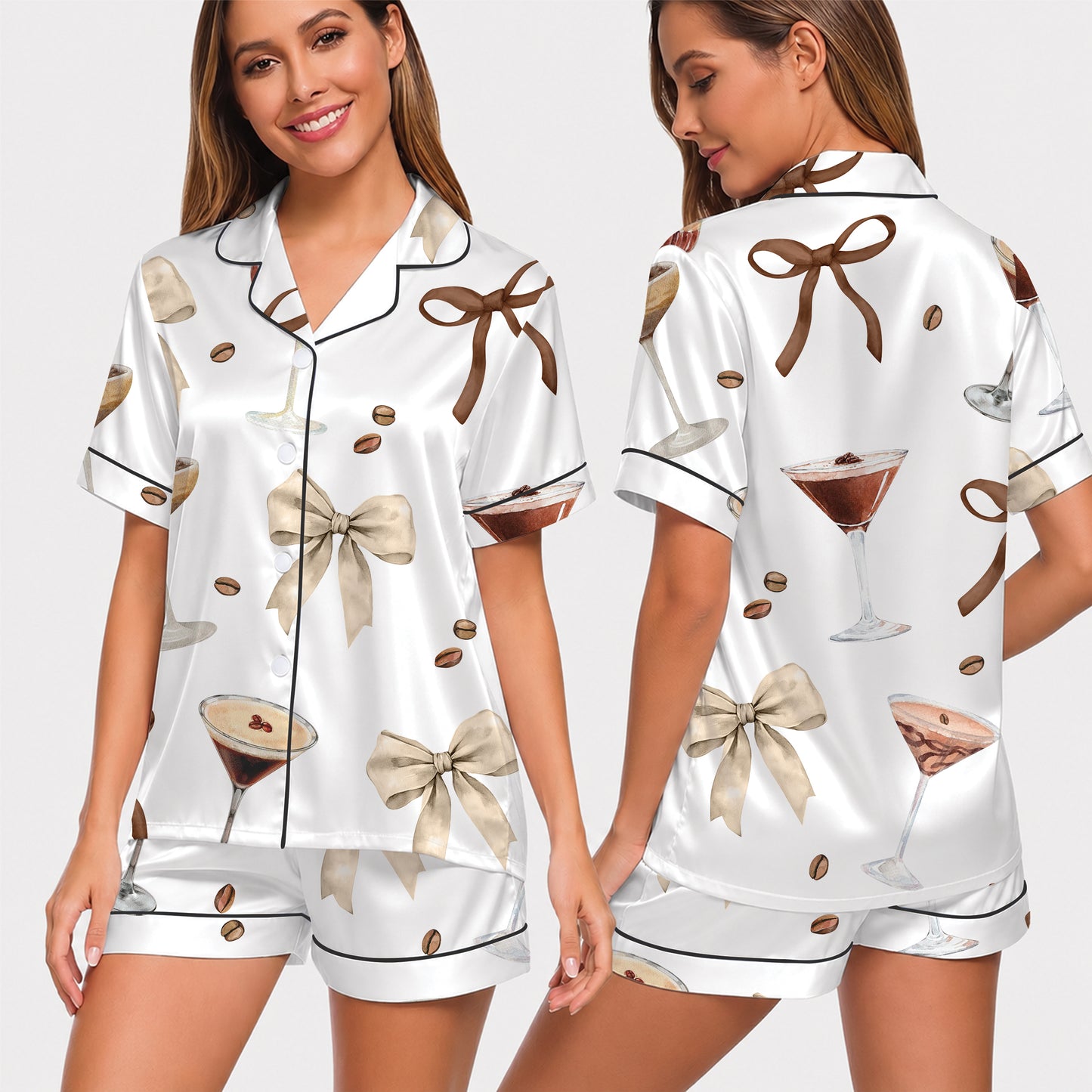PJ-011-Espresso Martini Coffee Bean Silk Pajama Set FREE SHIPING