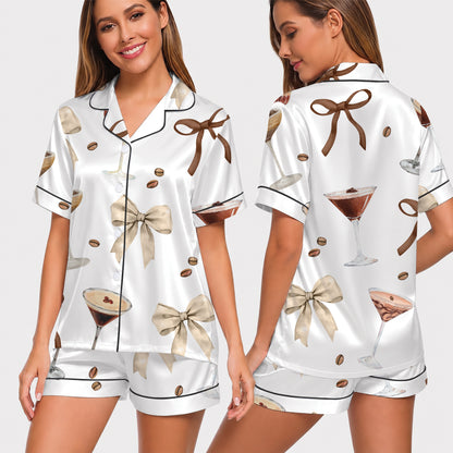 PJ-011-Espresso Martini Coffee Bean Silk Pajama Set FREE SHIPING