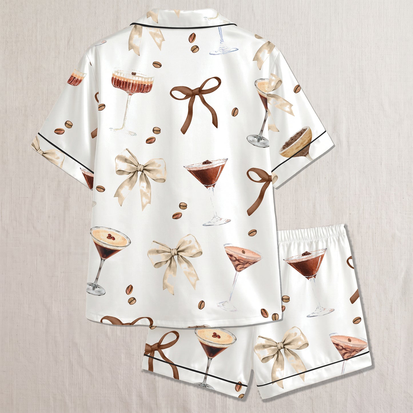 PJ-011-Espresso Martini Coffee Bean Silk Pajama Set FREE SHIPING
