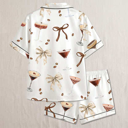 PJ-011-Espresso Martini Coffee Bean Silk Pajama Set FREE SHIPING