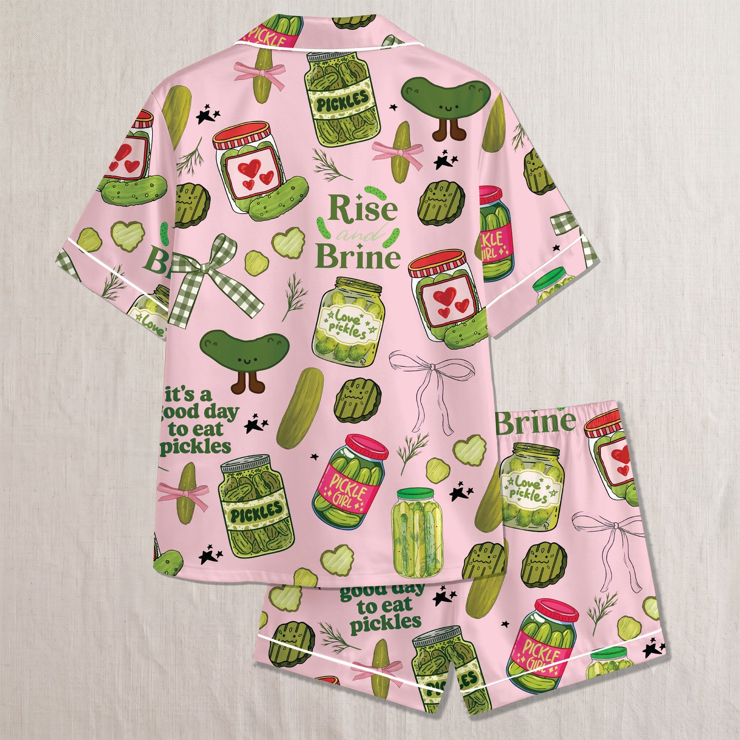 PJ-022-Satin Pickle Print Button Up Pajama Set FREE SHIPING