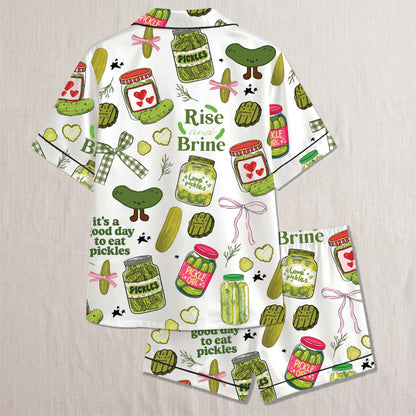 PJ-022-Satin Pickle Print Button Up Pajama Set FREE SHIPING