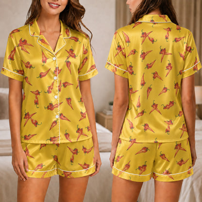 PJ-050-Spicy Chili Pajama Set Featuring Vibrant Red Pepper Artwork FREE SHIPING