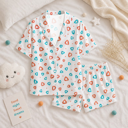 PJ-055-Geometric Print Pajama Set Featuring Colorful Rounded Triangles and Playful Abstract Pattern Design FREE SHIPING