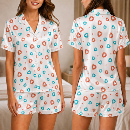 PJ-055-Geometric Print Pajama Set Featuring Colorful Rounded Triangles and Playful Abstract Pattern Design FREE SHIPING