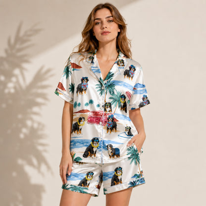 PJ-081-Tropical Dog Pajama Set with Sunglasses Dogs, Vintage Car, and Summer Beach Artwork FREE SHIPING