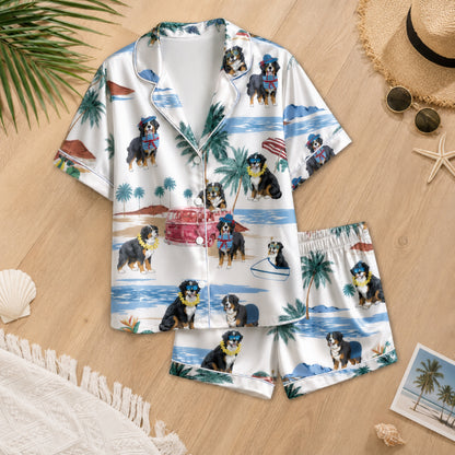 PJ-081-Tropical Dog Pajama Set with Sunglasses Dogs, Vintage Car, and Summer Beach Artwork FREE SHIPING