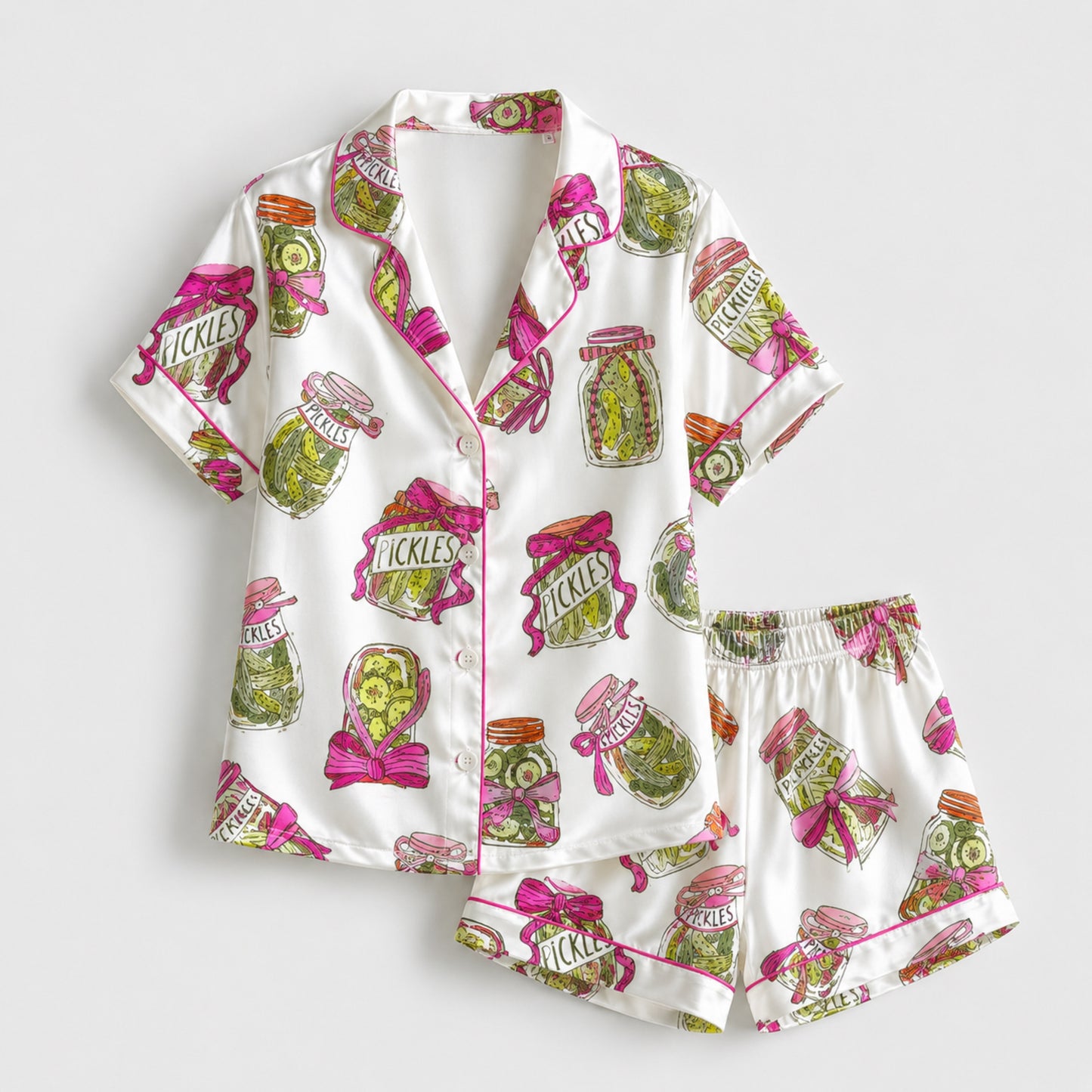 PJ-082-Pickle Jar Pajama Set with Vintage Mason Jar Labels and Food-Themed Novelty Pattern FREE SHIPING
