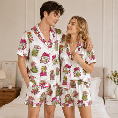 PJ-082-Pickle Jar Pajama Set with Vintage Mason Jar Labels and Food-Themed Novelty Pattern FREE SHIPING