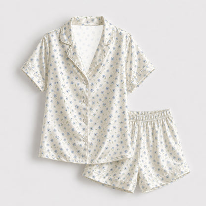 PJ-103-Couples Matching Satin Antique Botanical Pattern Pajamas French Country Bloom Theme Loungewear Sleepwear Nightwear Apparel Set FREE SHIPING