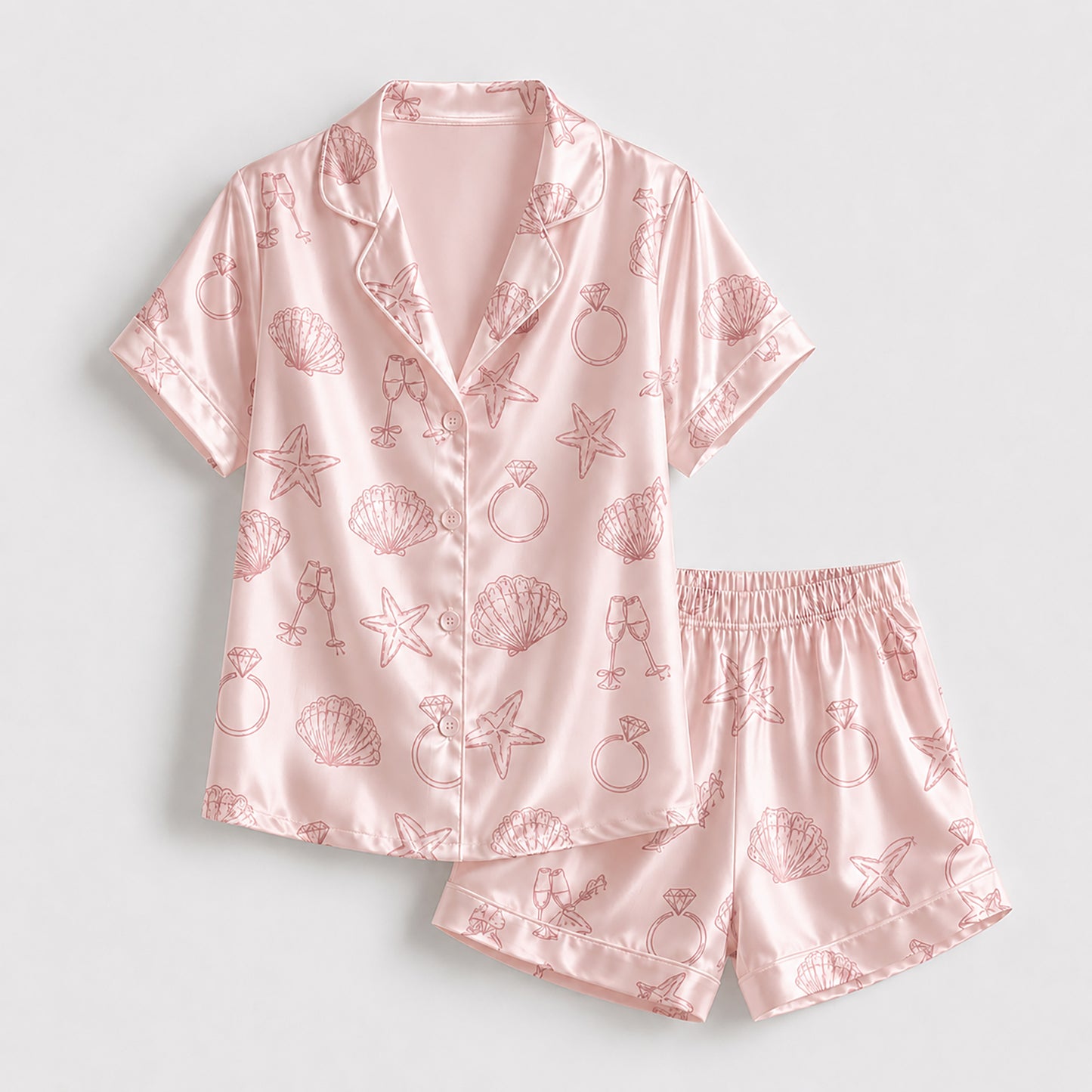 PJ-118-Bridal Engagement Satin Pajamas Wedding Bachelorette Party Loungewear Sleepwear Nightwear White Pjs Two Piece Set FREE SHIPING
