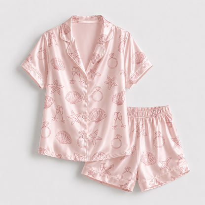 PJ-118-Bridal Engagement Satin Pajamas Wedding Bachelorette Party Loungewear Sleepwear Nightwear White Pjs Two Piece Set FREE SHIPING