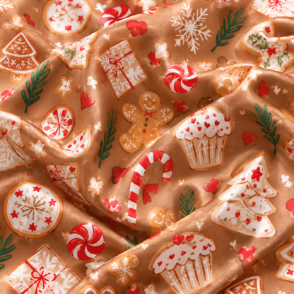 PJ-1652-Gingerbread Cookie Christmas Satin Pajama Set, Candy Cane Hot Cocoa Holiday Baking Sleepwear