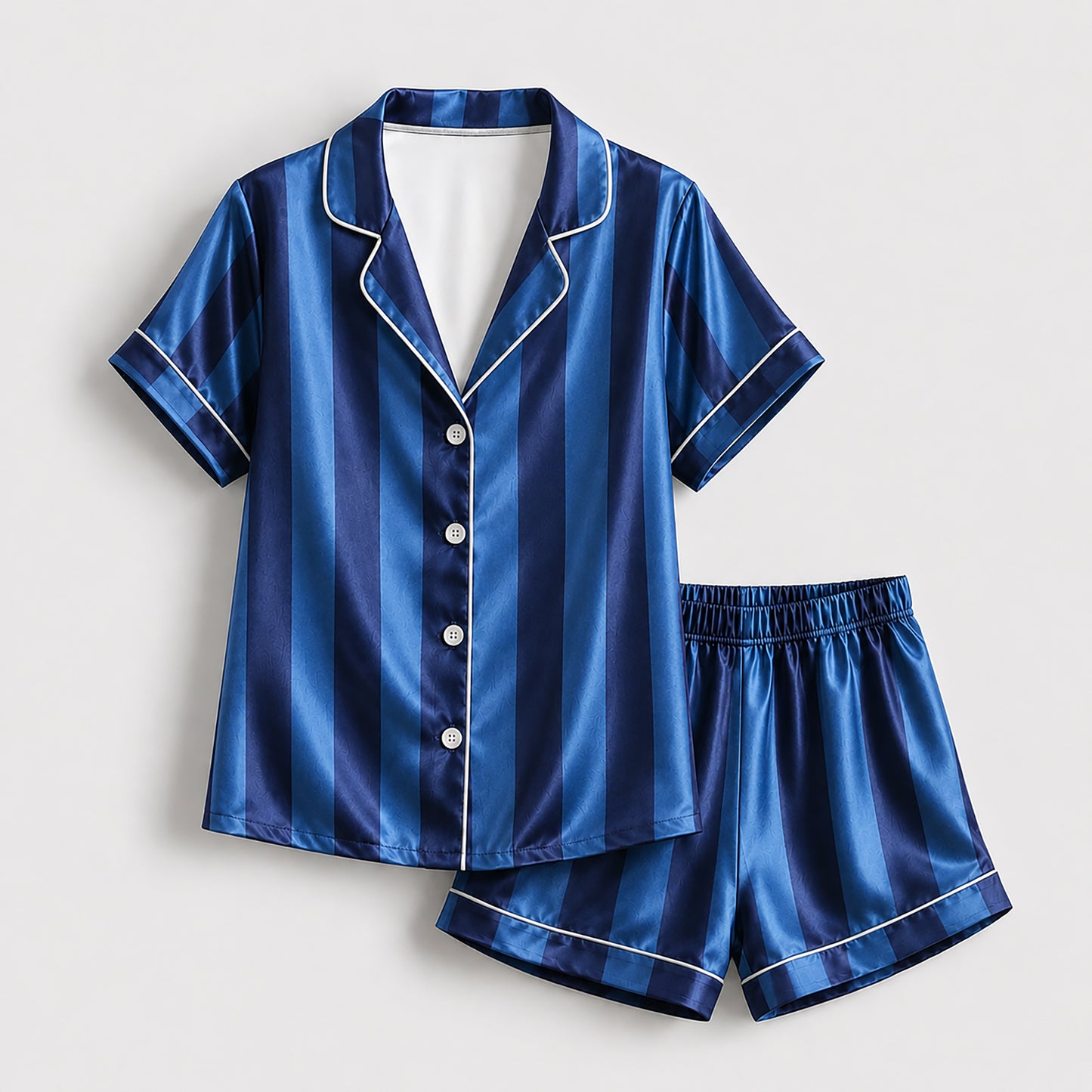 PJ-165-Unisex Satin Pajama Set with Colorful Striped Print Button Down Sleepwear Shirt and Bottoms FREE SHIPING