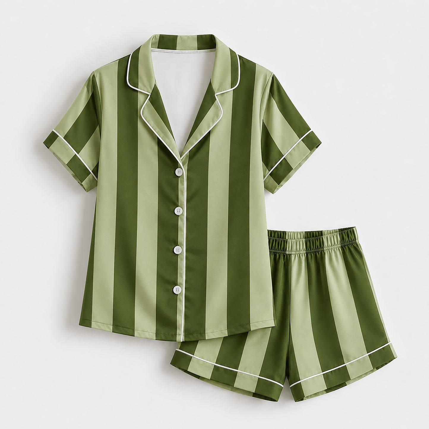 PJ-165-Unisex Satin Pajama Set with Colorful Striped Print Button Down Sleepwear Shirt and Bottoms FREE SHIPING