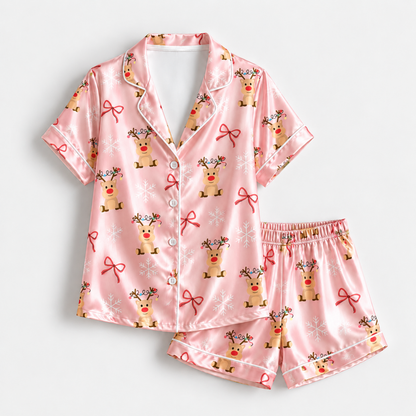 PJ-1697-"Gingham Pumpkin Satin Pajama Set with Colorful Plaid Pumpkins Daisies Bows and Cheerful Fall Harvest Pattern for Cozy Sleepwear "