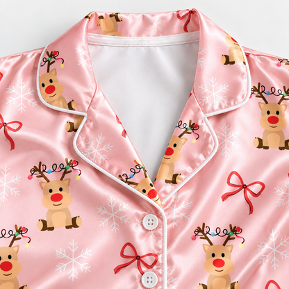 PJ-1697-"Gingham Pumpkin Satin Pajama Set with Colorful Plaid Pumpkins Daisies Bows and Cheerful Fall Harvest Pattern for Cozy Sleepwear "