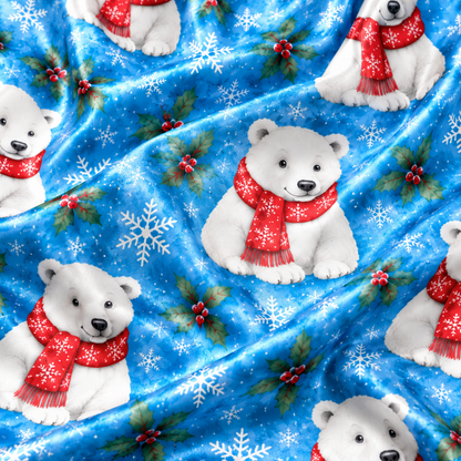 PJ-1812-Christmas Polar Bear Satin Pajama Set with Red Winter Sweaters Snowflakes Holly and Festive Blue Holiday Pattern for Cozy Sleepwear