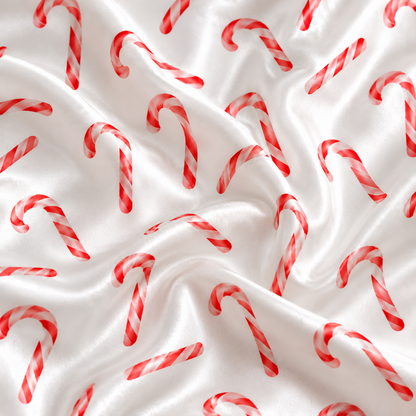PJ-1879-Candy Cane Christmas Satin Pajama Set with Classic Red and White Peppermint Holiday Pattern for Cozy Sleepwear