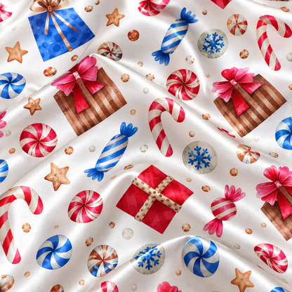 PJ-1891-Christmas Teddy Bear Satin Pajama Set with Tartan Plaid Candy Canes Bows and Festive Holiday Pattern for Cozy Sleepwear