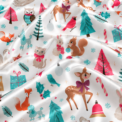 PJ-1942-Christmas Pajama Set, Woodland Animal Holiday Pajamas, Deer Squirrel Owl Winter Forest Sleepwear, Festive Christmas PJs