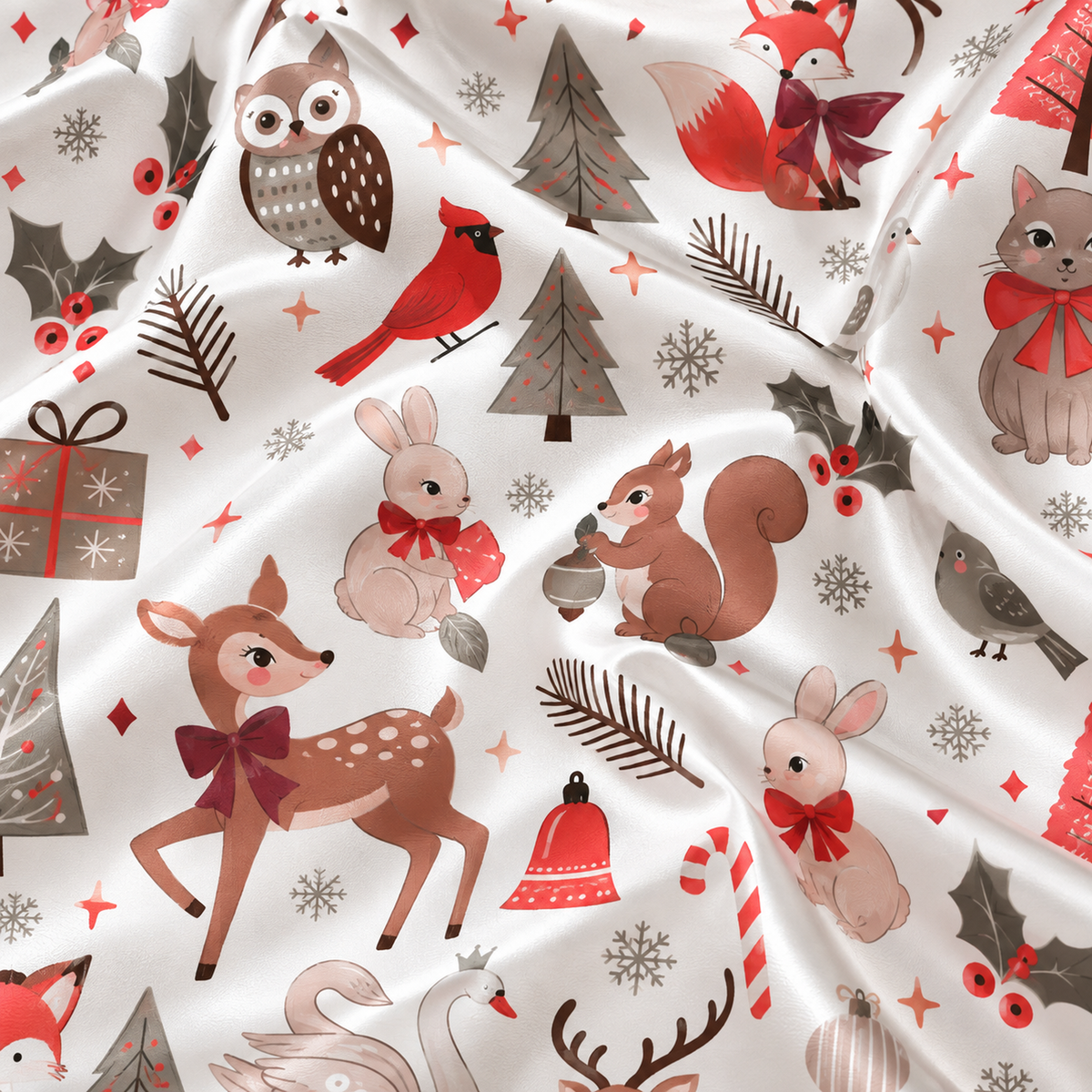 PJ-1943-Christmas Pajama Set, Woodland Animal Pajamas, Deer Owl Squirrel Holiday Sleepwear, Winter Forest Christmas PJs